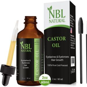 NBL Natural Castor Oil for Eyelashes and Eyebrows, 100% Pure, Hair. Lash Growth Serum. FREE Mascara Starter Kit 2 OZ. / 60 ML
