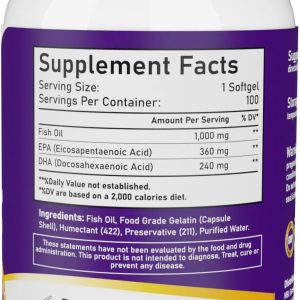 NBL Natural Fish Oil Super Omega 3 1000mg 360 EPA 240 DHA, Cardiovascular Support, 100 Softgels - Image 2