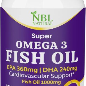 NBL Natural Fish Oil Super Omega 3 1000mg 360 EPA 240 DHA, Cardiovascular Support, 100 Softgels