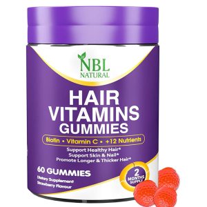 NBL Natural Hair Vitamins 60 Gummies Supplement with Vitamin C, Biotin & Folic Acid Supports Hair Growth, Hair Loss, Healthy Hair, Skin & Nails | Hair Multivitamins Supplements for Men Women's