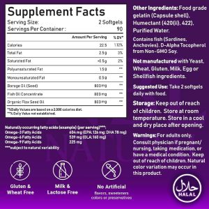 NBL Natural Super Omega 3-6-9 1200 mg with a blend of Fish, Borage and Flax Seed Oils, Skin, Hair, Heart, Memory Support, 180 Softgels - Image 3