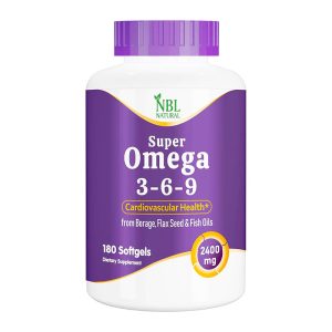 NBL Natural Super Omega 3-6-9 1200 mg with a blend of Fish, Borage and Flax Seed Oils, Skin, Hair, Heart, Memory Support, 180 Softgels