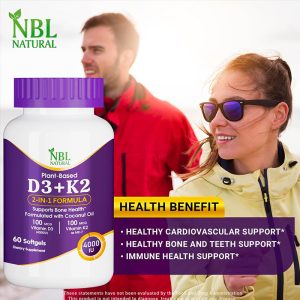 NBL Natural Vitamin D3 + K2 with Organic Coconut – 60 Softgel | Vitamin D3 4000 iu k2 Supplement for Hair | Bone Health Support | Immunity Booster | Muscle Supplement Softgel - Image 3